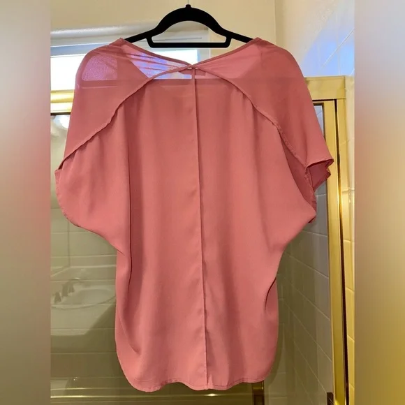 Lush Pink Blouse with Short Sleeves and Relaxed Fit - Picture 2 of 3